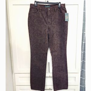 Lauren Ralph Lauren Womens Dark Red Maroon Paisley Denim Jeans Pant Size 8 New